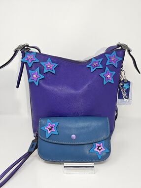 Coach Val Duffle Upcycled w/ 1941 Clutch. Purple/Blue